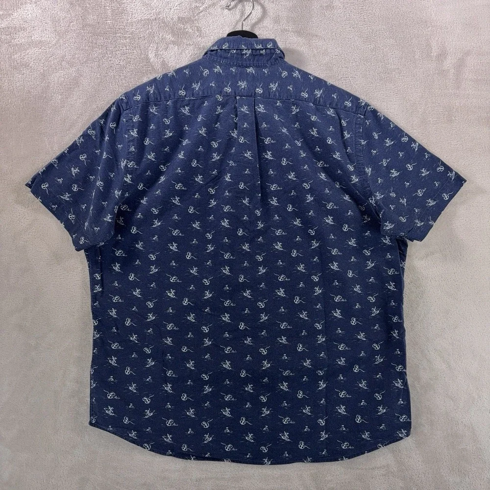 Polo Ralph Lauren Button Down Shirt Mens Large Blue Anchor Print Chambray Cotton